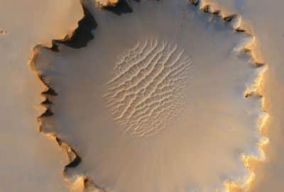 Crater. Featured image for podcast episode "How do you measure a Mars quake?"