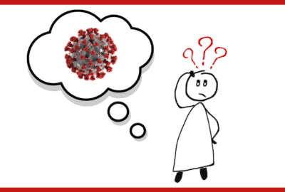 Cartoon figure thinking about coronavirus. Image for "What does my family want to know about coronavirus?"