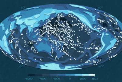 Cartoon map of seamounts. Featured image for animation "Our mysterious ocean floor".