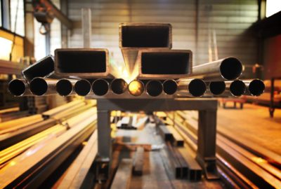 Steel tubes in a workshop