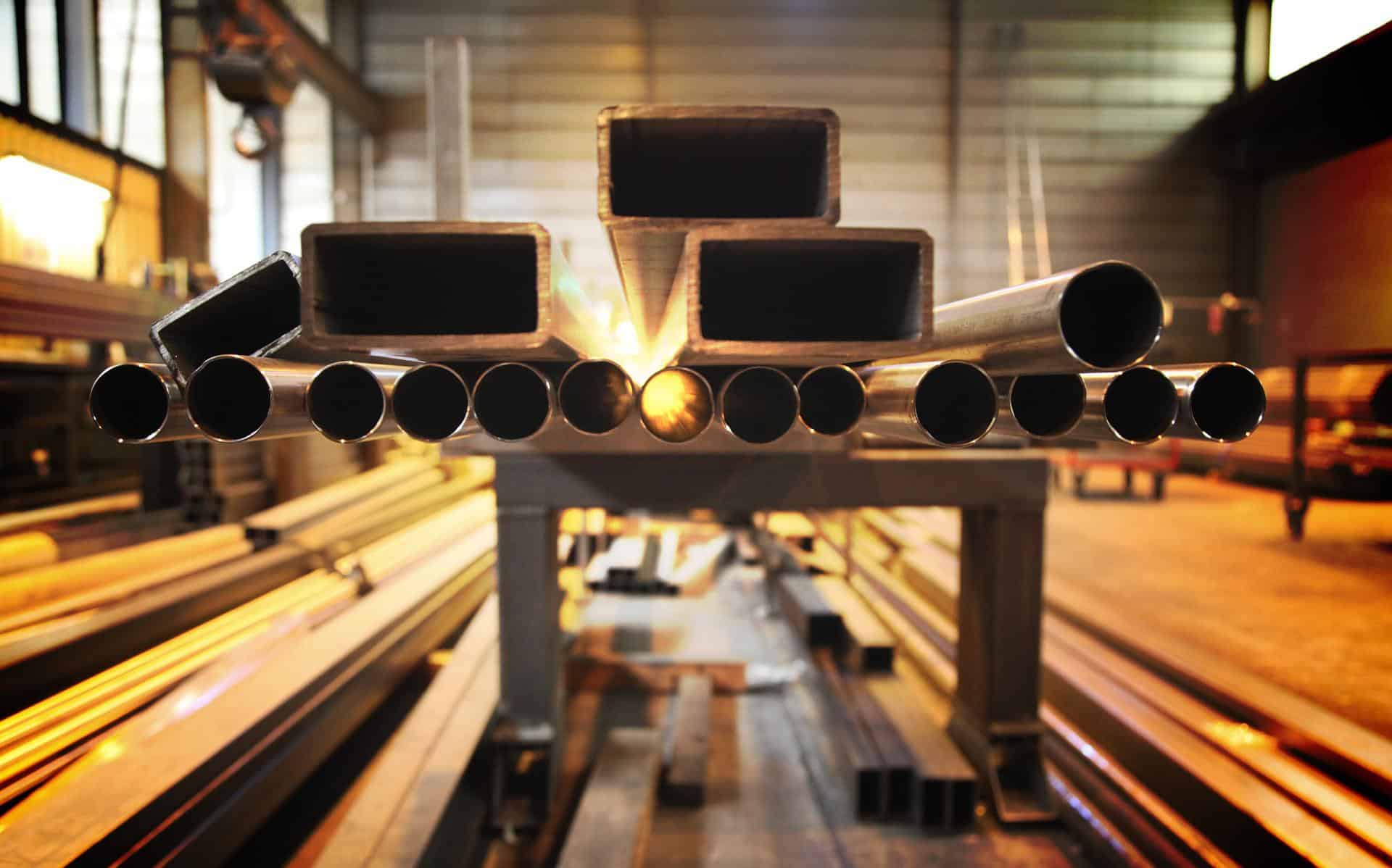 Steel tubes in a workshop