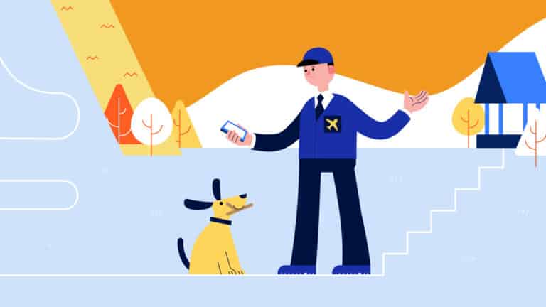 Can we make a sensor that can match a sniffer dog? Cartoon of a person working in airport security and a dog with a stick.