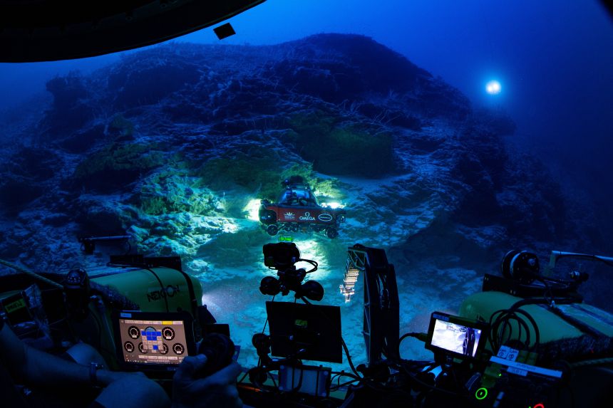 Omega Seamaster 2 Submersible exploring below the waters of Aldabra on 18th March 2019 in Aldabra, Seychelles.