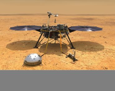 Illustration showing NASA's InSight spacecraft with its instruments deployed on the Martian surface. Image credit: NASA/JPL-Caltech.
