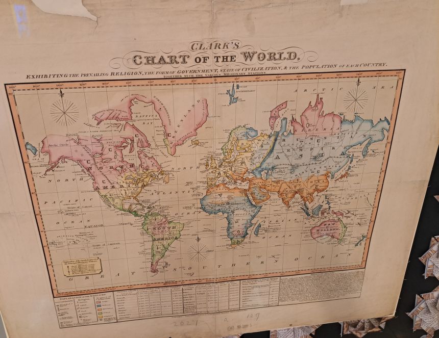 Image of Clark’s Chart of the World (London, 1822) on display as part of the exhibtion
