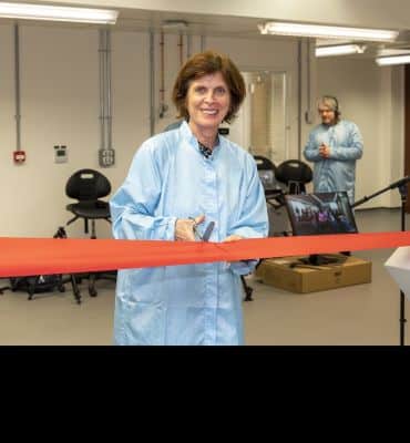  Professor Dame Louise Richardson, Vice-Chancellor of the University of Oxford, opening the National Thin-Film Cluster Facility for Advanced Functional Materials. Image credit: Stuart Bebb.