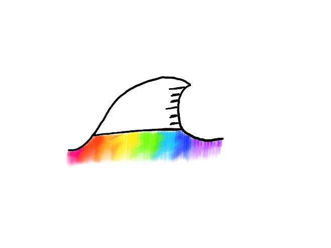 Drawing of a wave where only the bottom portion is coloured with a rainbow