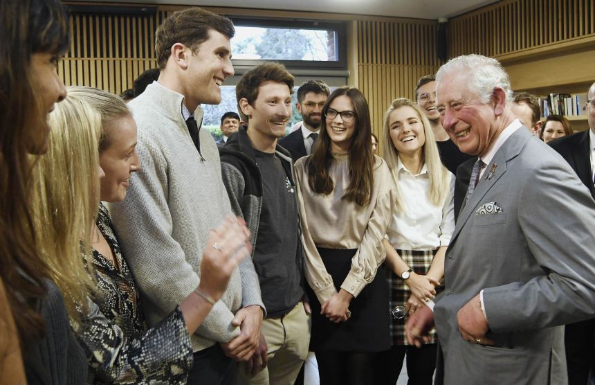 His Majesty King Charles III, then HRH The Prince of Wales, meeting students and other college members at Kellogg College in 2020