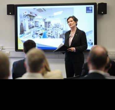 Professor Irene Tracey, Vice-Chancellor of the University of Oxford, speaking at the launch event for the Centre for Energy Materials Research. Photo credit: Andrew Bailey.