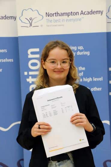 Julia with her A-level results