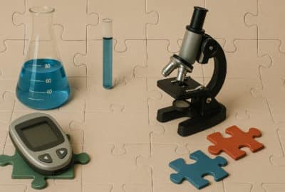 AI image of scientific equipment sitting on a jigsaw puzzle.