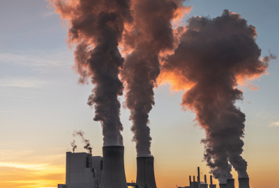 A power station releasing gases into the atmosphere.